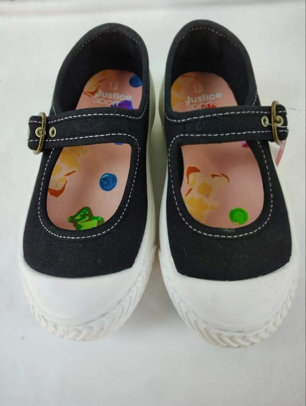 Child's Justice Black Mary Jane Sneakers with White Soles Size 13